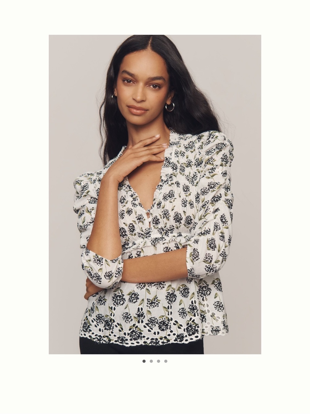 Anthropologie White Floral Ruffle V-Neck Peplum Blouse